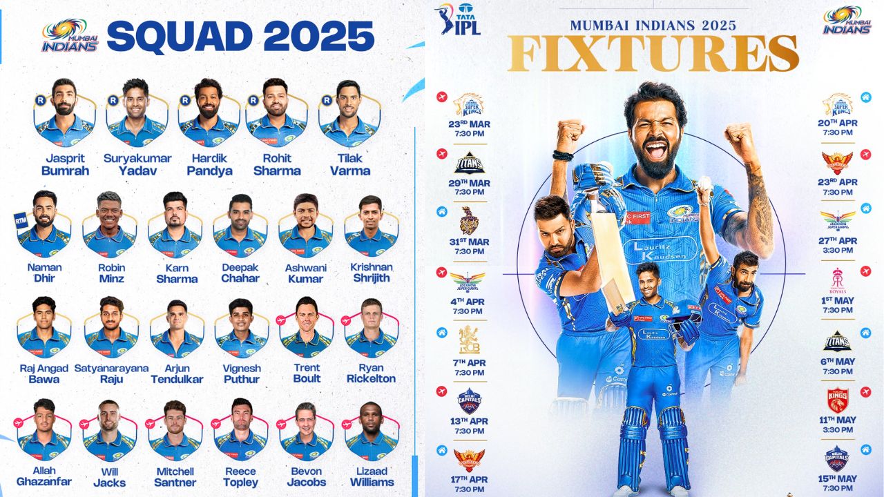 Mumbai Indians IPL 2025 Full Schedule Complete MI Match Dates Fixtures Venues