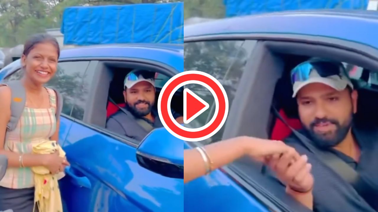 Rohit Sharma Birthday Wish Viral Video stops car on busy road for wishes female fan