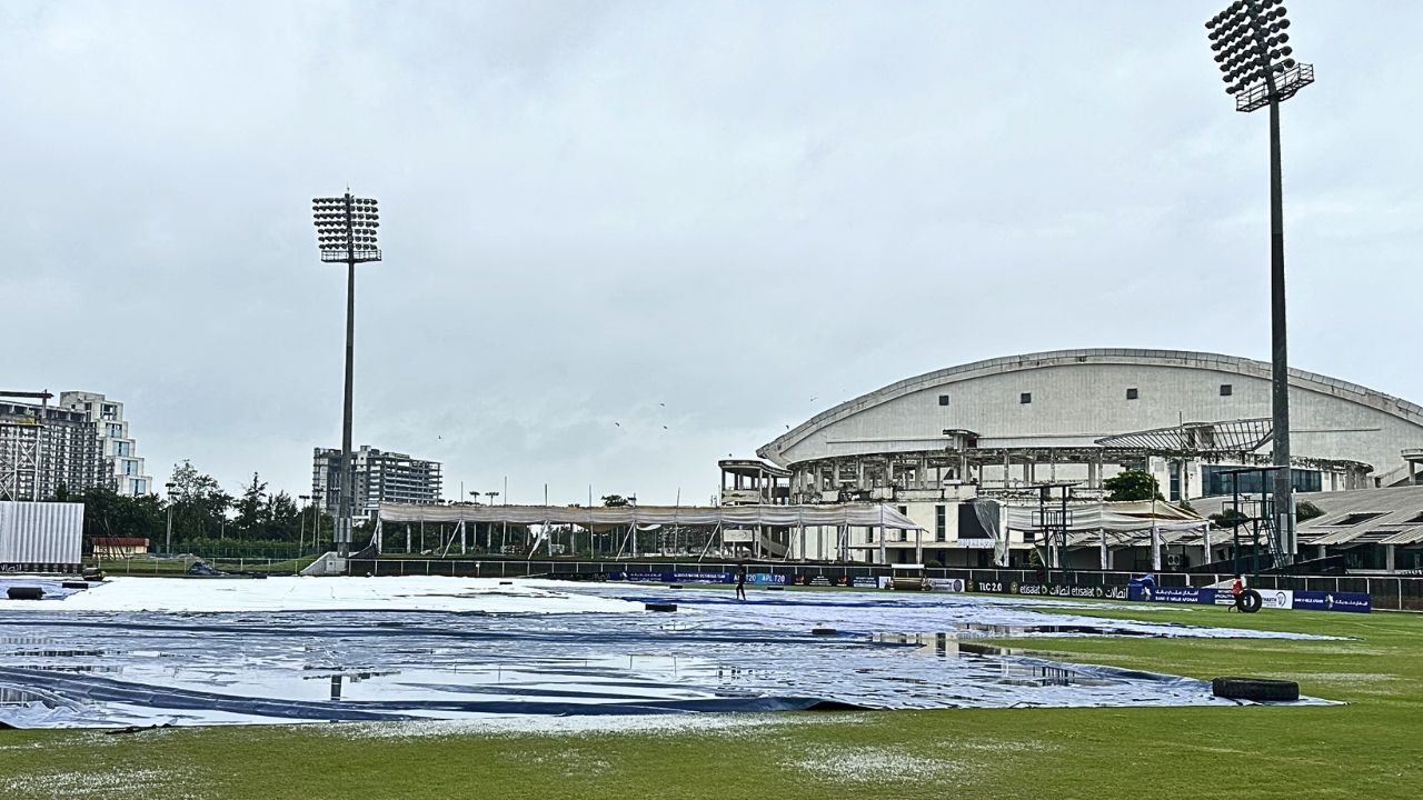 AFG v NZ abandoned Test The name of Greater Noida Stadium written in black letters in cricket histor...