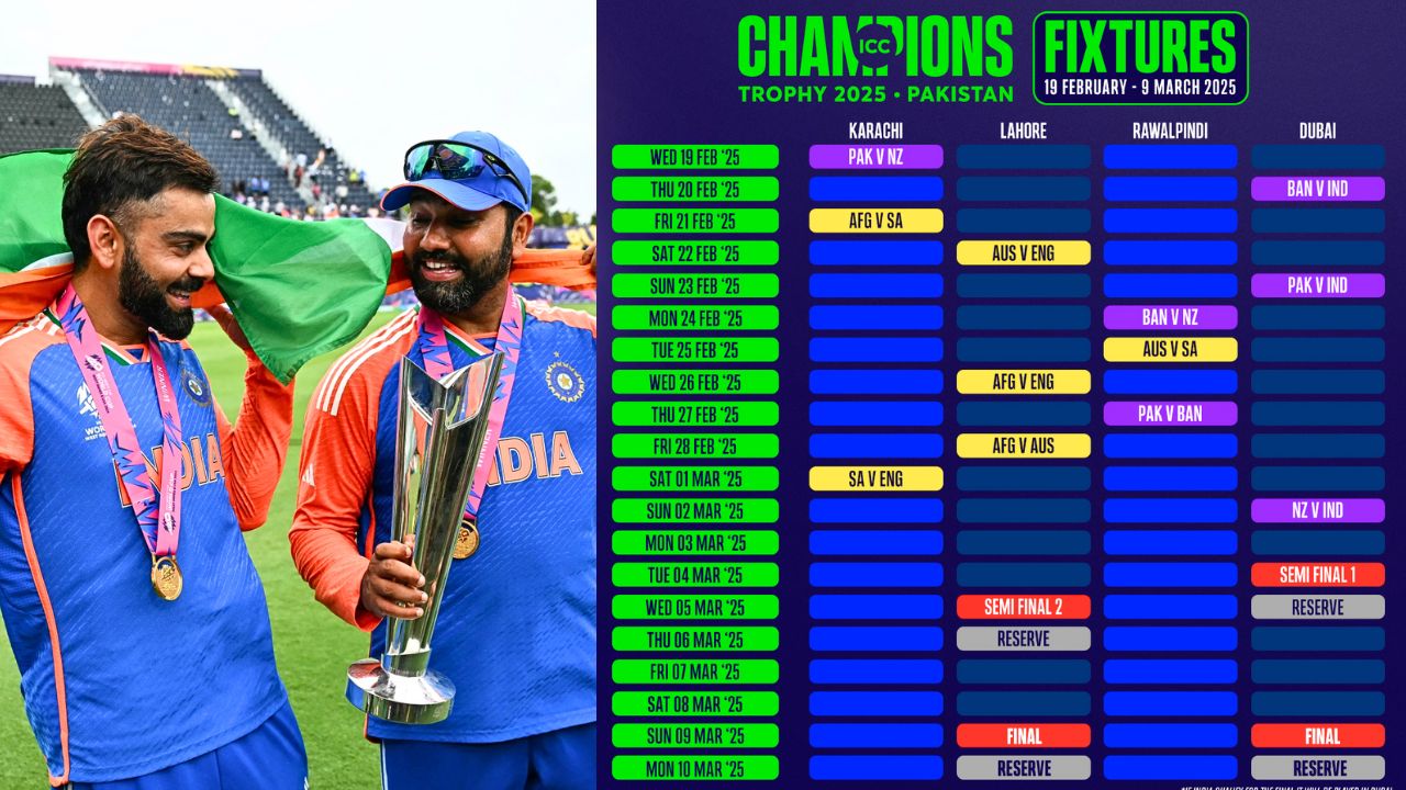 ICC Announces Champions Trophy 2025 Schedule India vs Pakistan on February 23