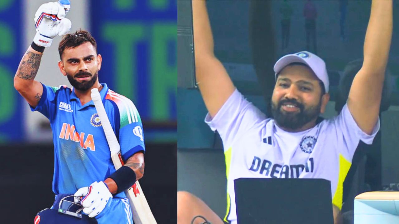 Rohit Sharma jumped with joy after Virat Kohli completed his century Hitman's reaction went viral